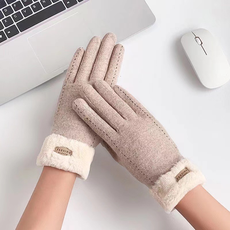 De Rong Warm Autumn Winter Gloves Women Plush Touch Screen Korean Style Versatile High-end Feel Outdoor