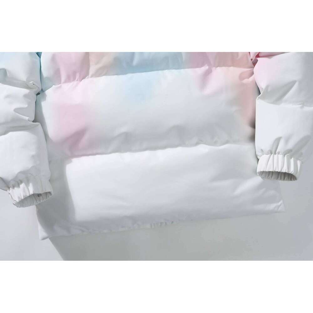 Men's Pink - Blue Ombre Hooded Puffer Jacket, Pastel Gradient Winter Coat With Functional Pockets