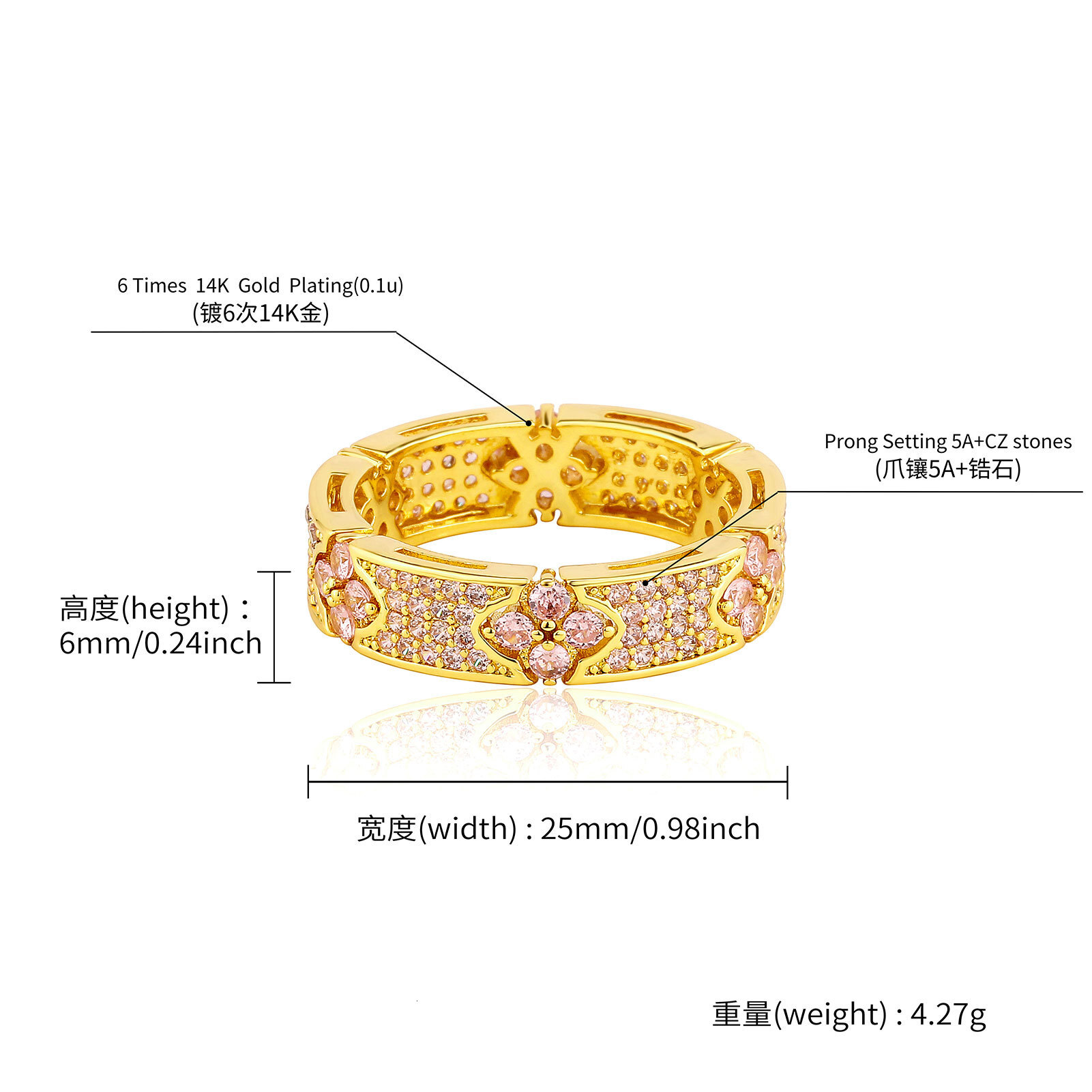 Luxury Brand Designer Jewelry Hip Hop Micro Paved Copper Zircon Ring Pink Zircon Four-Leaf Clover Personality Black Zircon Men's Ring