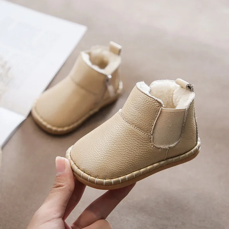1421 Baby Girls Boys Genuine Leather Waterproof Boots Winter Infant Toddler Warm Plush Snow Boots Soft Bottom 251017