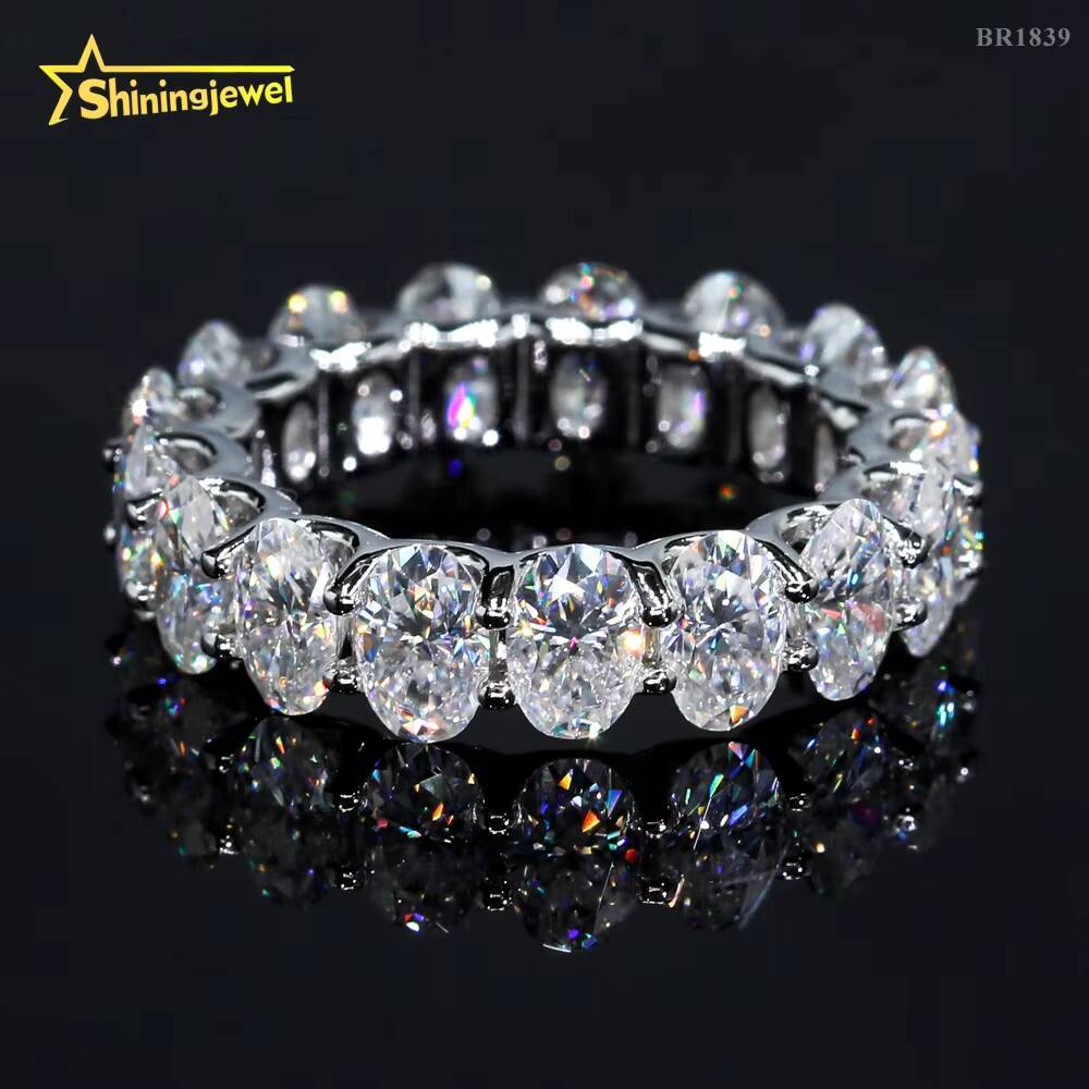 GRA Certificated 925 Sterling Silver Oval Cut Eternity VVS Moissanite Ring Custom Women Wedding Engagement Band Rings