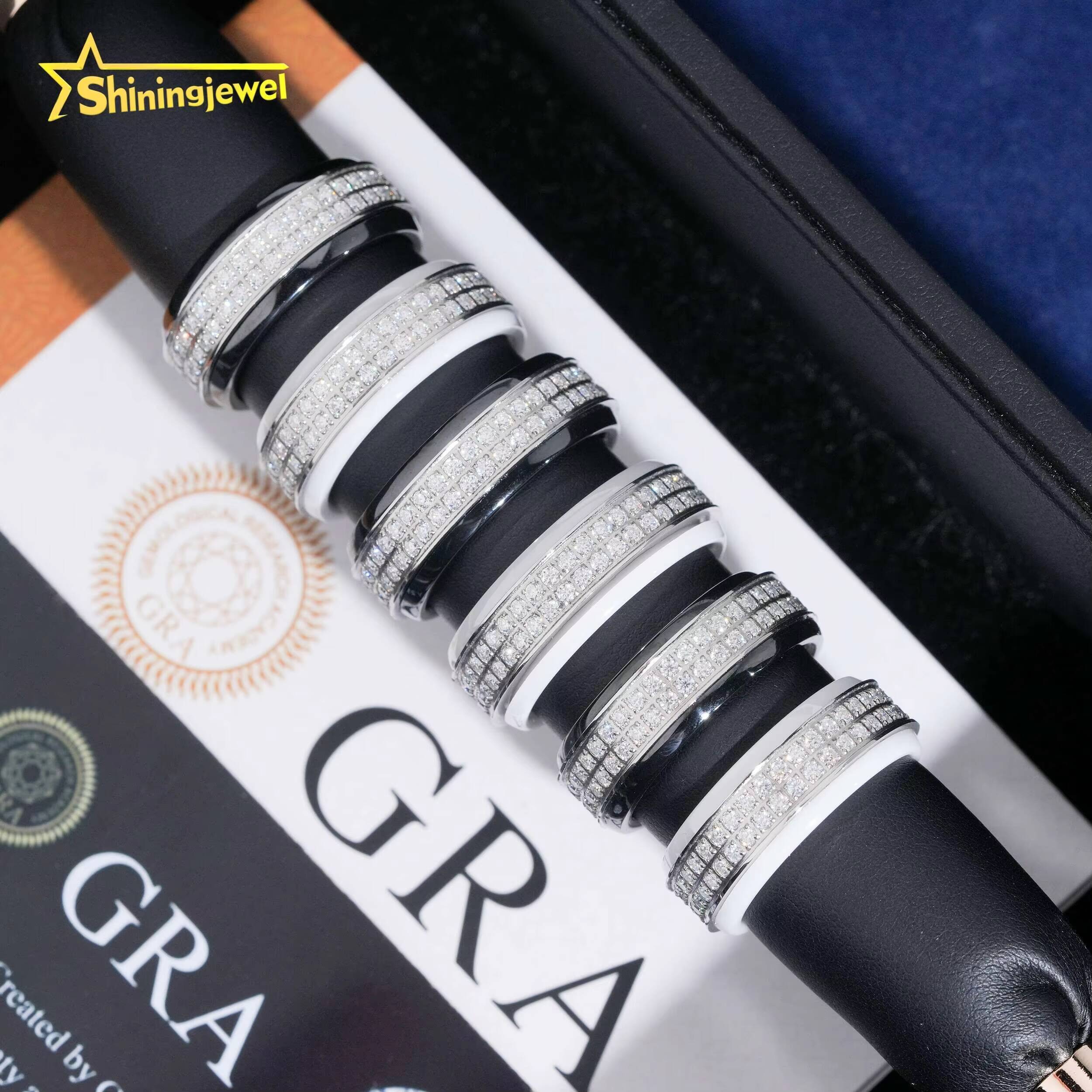 Hip Hop Men Rings Moissanite Diamond Rings Ceramic Iced Out Moissanite Rings Pass Diamond Tester Rapper Jewelry