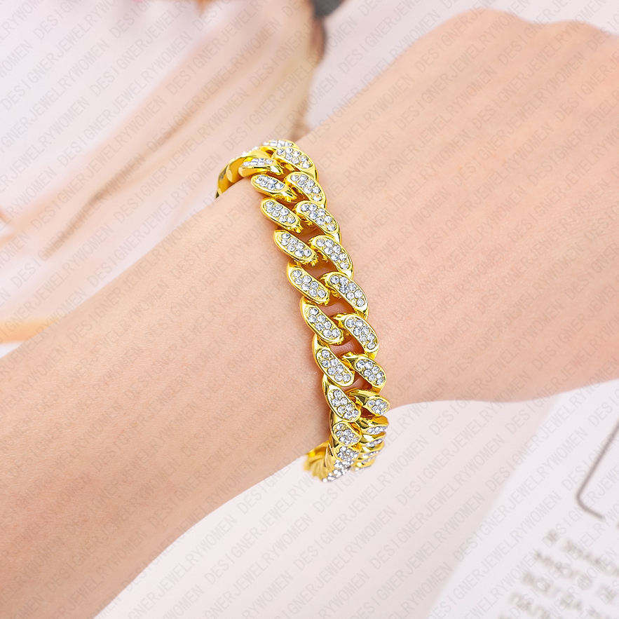 Designer Bracelet Bracelet Women Hip Hop Cuban Full Pave Bracelets Chunky Bracelet Luxury Jewelry Jewellery Designer for Women Iced Out Sparkling Bold