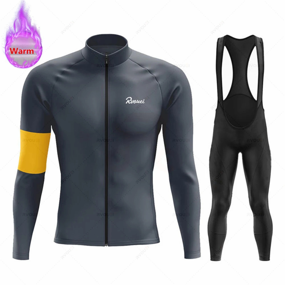 Winter Rvouei Cycling Clothing Mens Thermal Fleece Bicycling Clothing Set Outdoor MTB Bike Bib Pants Ropa Maillot Ciclismo 251015