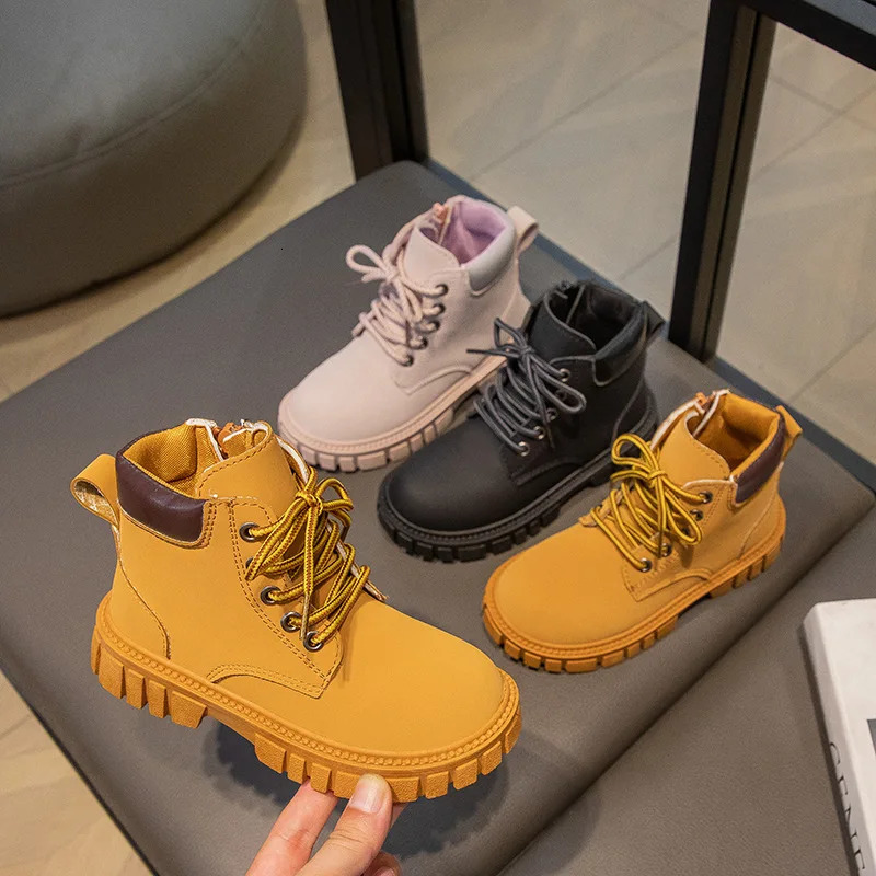 Fashion Boy Girl Short Boots NonSlip British Style Boots Childrens Side Zipper Single Boots Leather Boots Anti-skid 251017