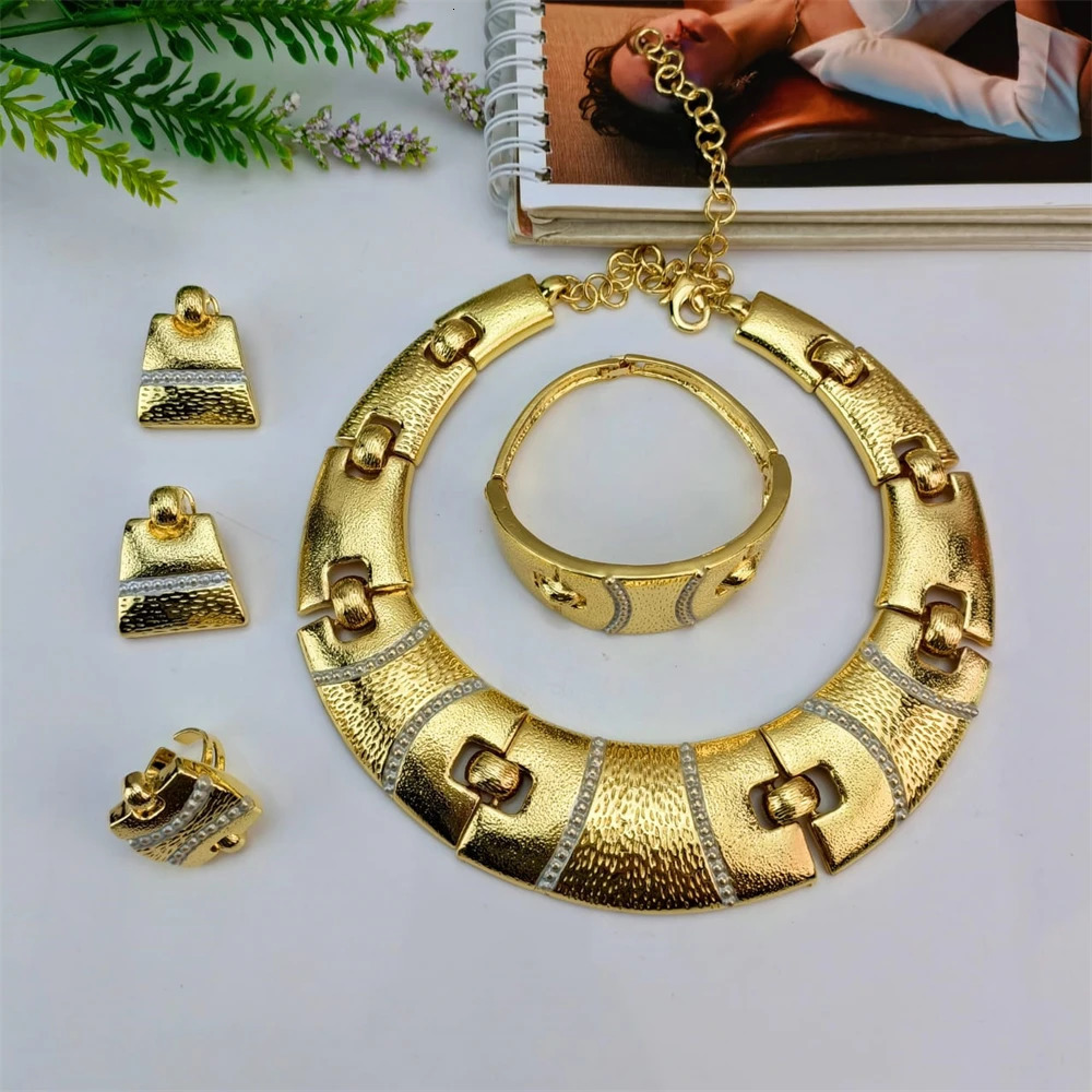 EMMA Fashion Woman Jewelry Set Goldcolor Austria African Necklace Bracelet Ring Earrings Set 251016