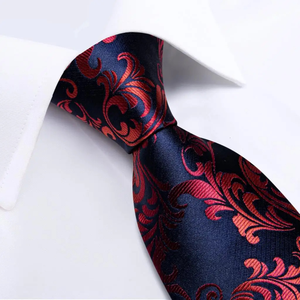 Red Floral Blue Silk Ties For Men 8cm Wide Necktie Set Pocket Square Cufflinks Brooch Pin Wedding Accessories Mens Gift 251014
