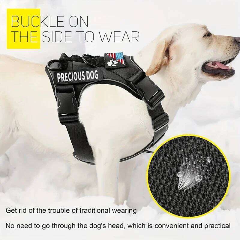 Reflective Vest Service Dog Harness with 5 PCS Patches, Adjustable Soft Oxford Pet Harness, Inner Layer Mesh, Easy