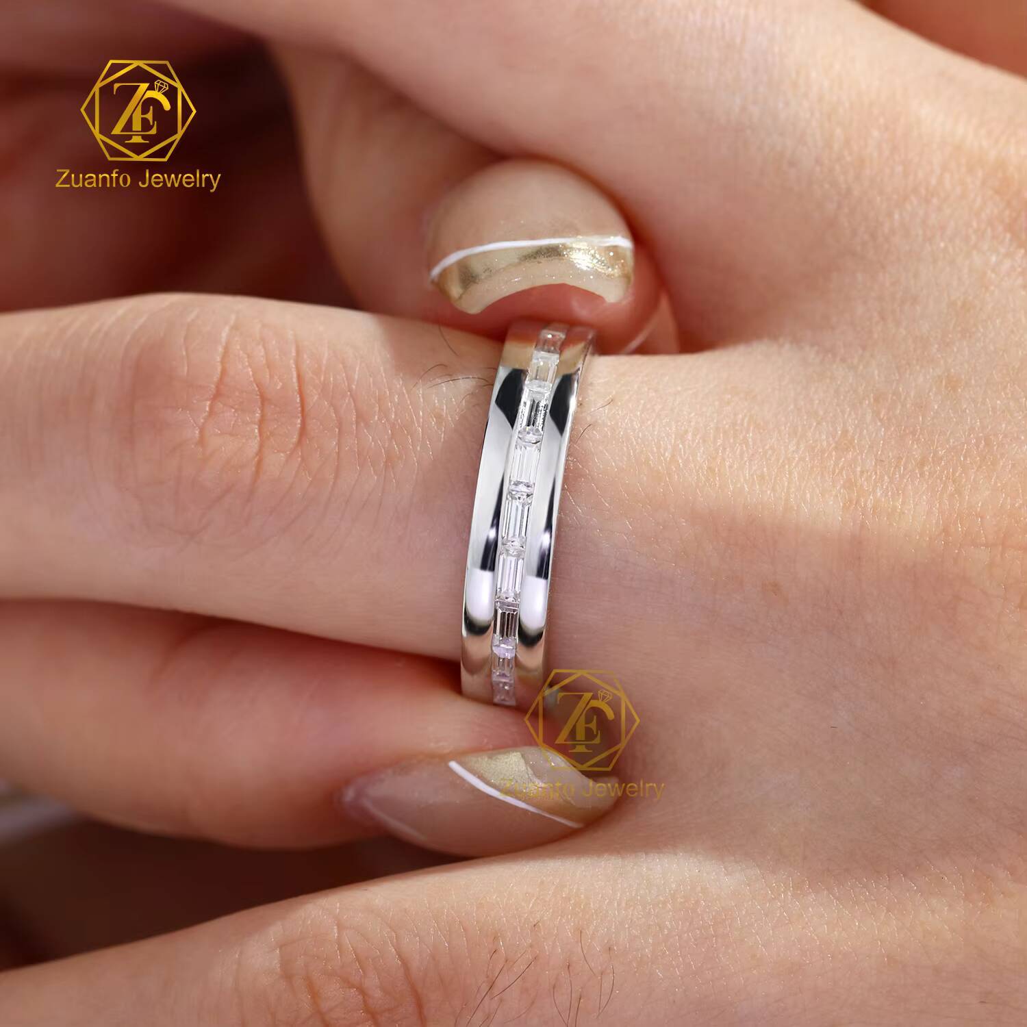 Silver 10k 14k 18k Gold Emerald Cut VVSVS DEF Color Eternity Diamond Fine Jewelry Enterity Wedding Ring for Men Women