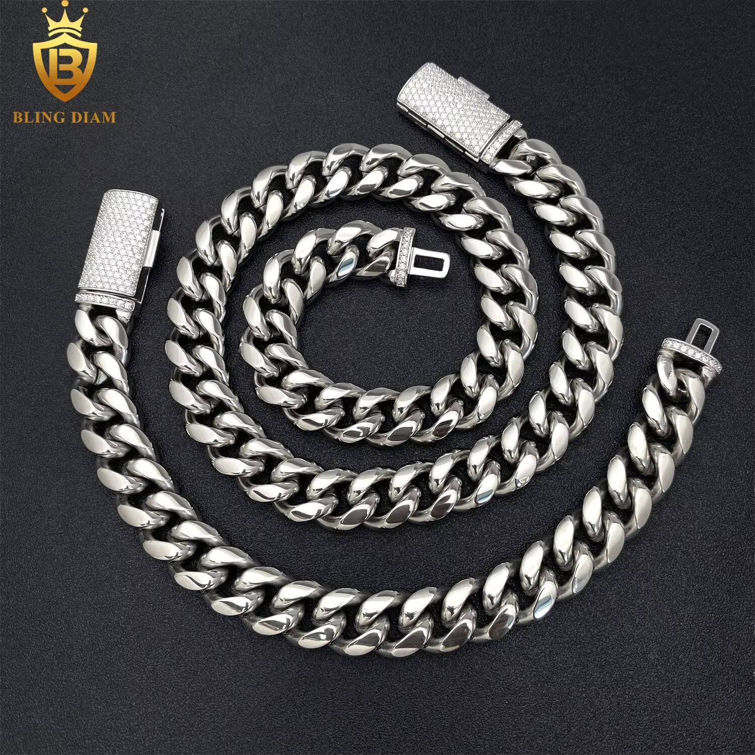 14mm Hip Hop Jewelry Cuban Link Chain 925 Sterling Silver Vvs Moissanite Iced Out Stainless Steel