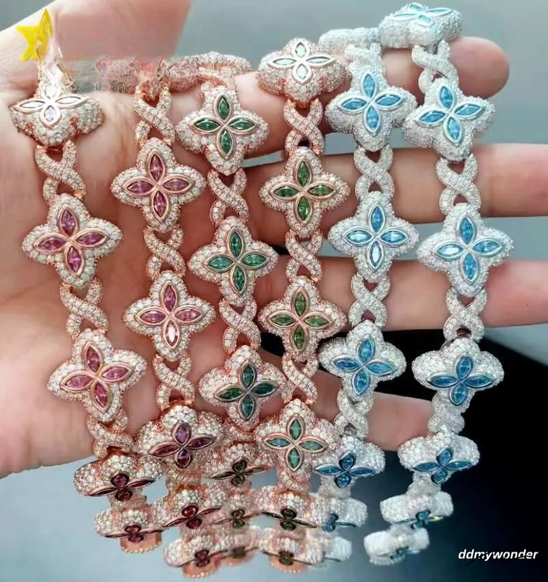 Best Selling Hip Hop Rapper Clover Bracelets Sterling Sier VVS Moissanite Infinity Cuban Link Bracelet Fine Jewelry Ddmywonder