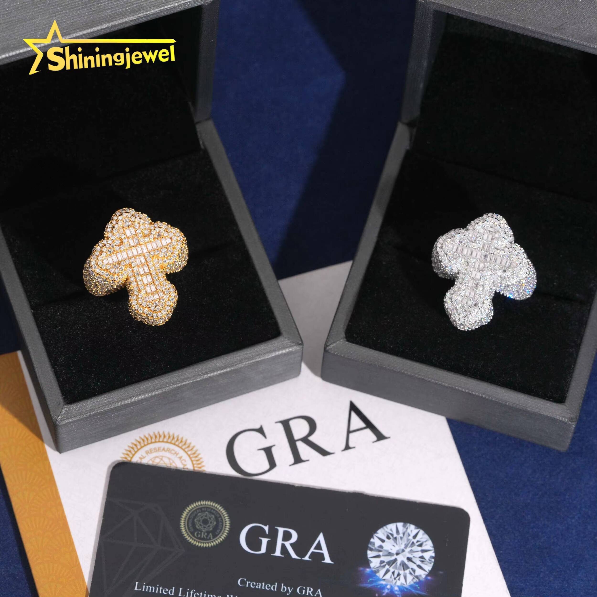 Hip Hop 925 Sterling Silver Ring GRA Certificated Iced Out Fully VVS Moissanite Cross Ring Custom Men Moissanite Ring