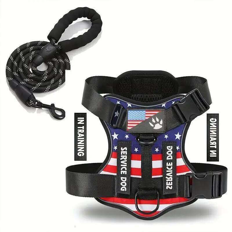 And Leash Set, Escape Proof No Pull Vest Harness With Reflective Dog Walking Traction Rope