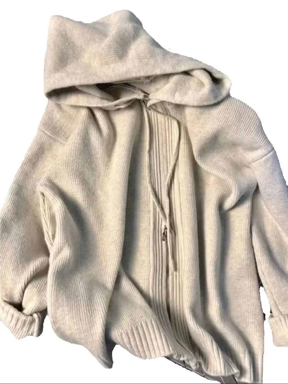 Korean Gray Hood Sweater Outerwear Women Loose Spring Autumn and Winter Outdoor Thickened Knitted Double Zipper Hoodie Coats 251015