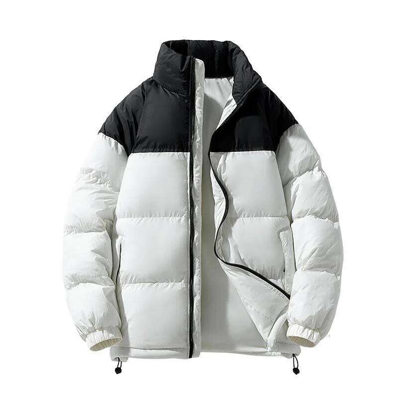 Winter Padded Men Stand Collar Color Matching Quilted Coat Casual Fashion Loose Fleece Cold Resistant Warm Wadded Jacket