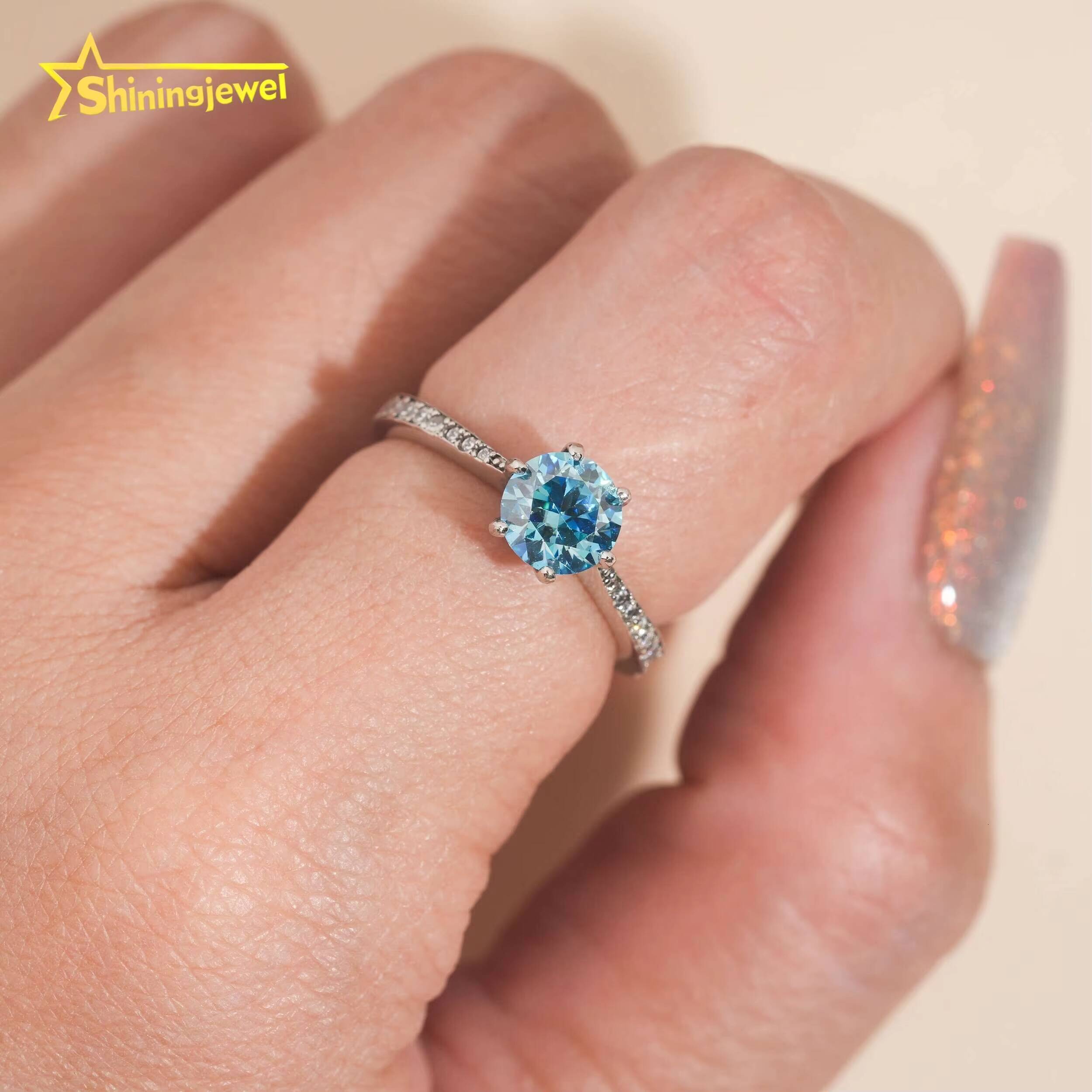 Wholesale Price VVS Moissanite Engagement Ring for Women Hip Hop Jewelry Blue Diamond 925 Silver Iced Out Diamond Wedding Ring