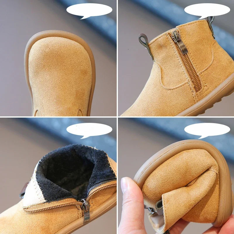 Children Boots Autumn Winter Kids Warm Fur Shoes Vintage Style Toddler Boys Girls Soft PU Leather Ankle Boots Yellow Green 251017