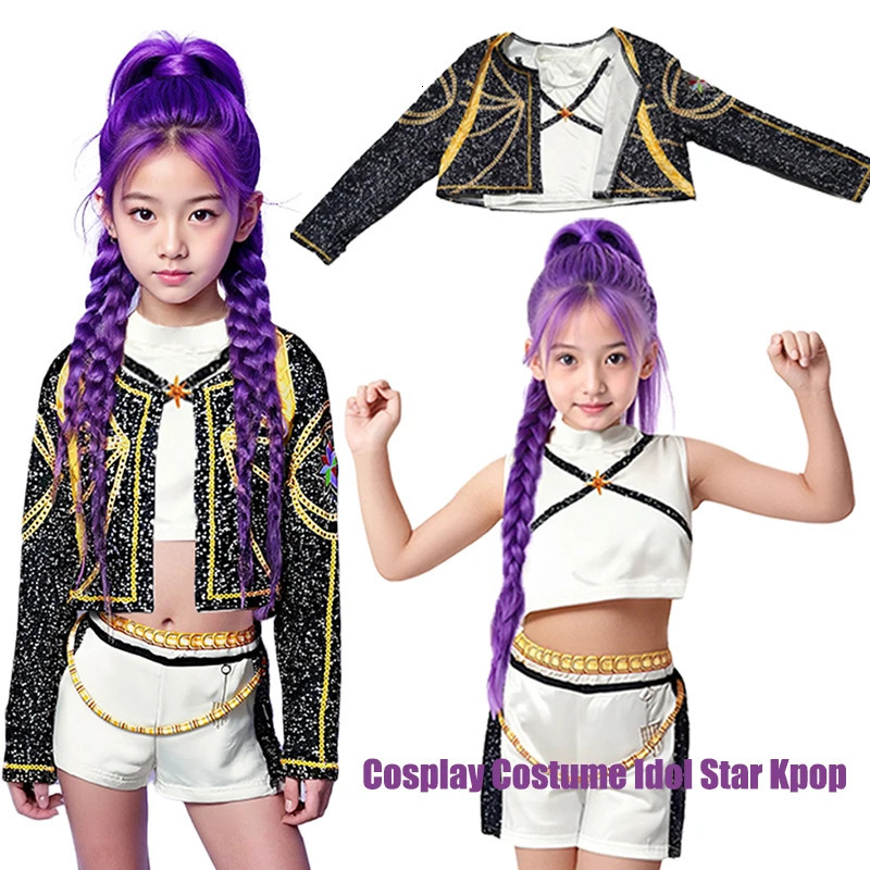 3PcsSet Children Girls Rumi Cosplay Costume Idol Star Kpop Group RolePlaying Clothes Anime Performance Costume Halloween Set 251017