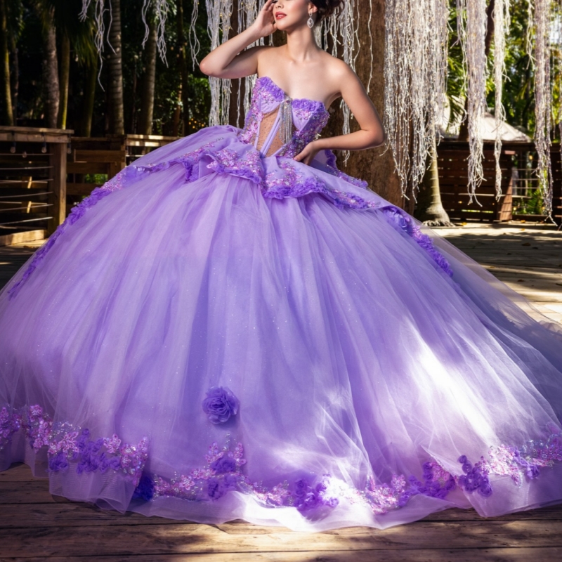 Lavender Shiny Quinceanera Dresses Off The Shoulder Applique Flower Beading Crystal Tull Party Birthday Sweet 16 Dres Vestidos 15 De Anos