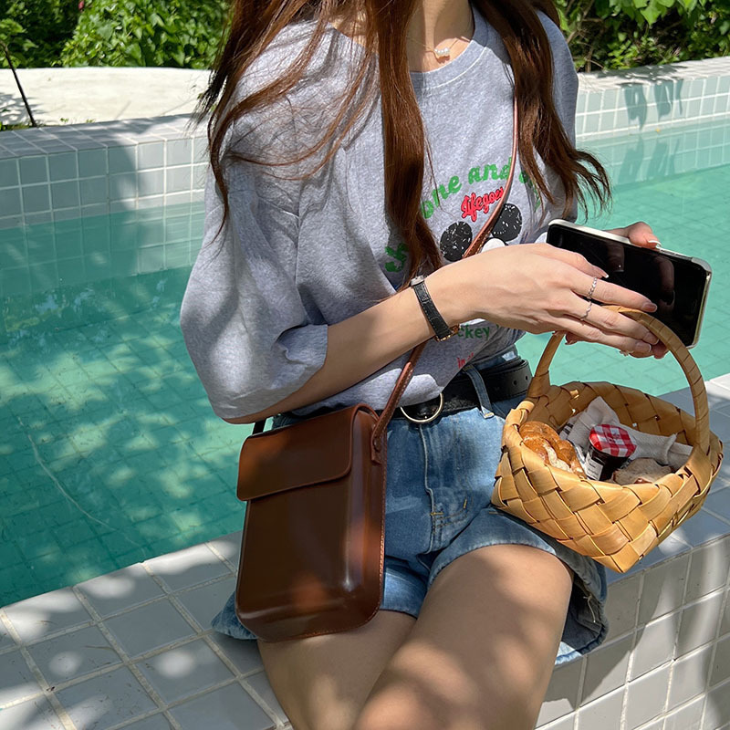 Luxury Brand Designer Bag 2025 Niche Versatile Vertical Korean And Japanese Style Coin Purse Phone Bag Simple Box Bag Unisex Textured Crossbody Small 