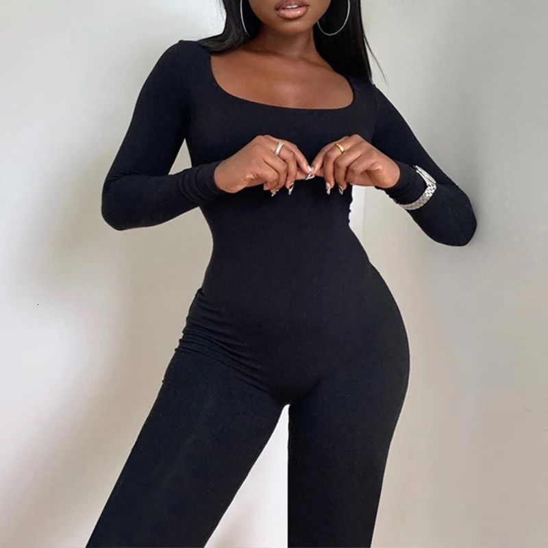 Sexy Black Jumpsuits For Women Autumn Long Sleeve Solid Bodycon Basic Rompers Fashion Activity Streetwear Casual Skinny Overall 251016