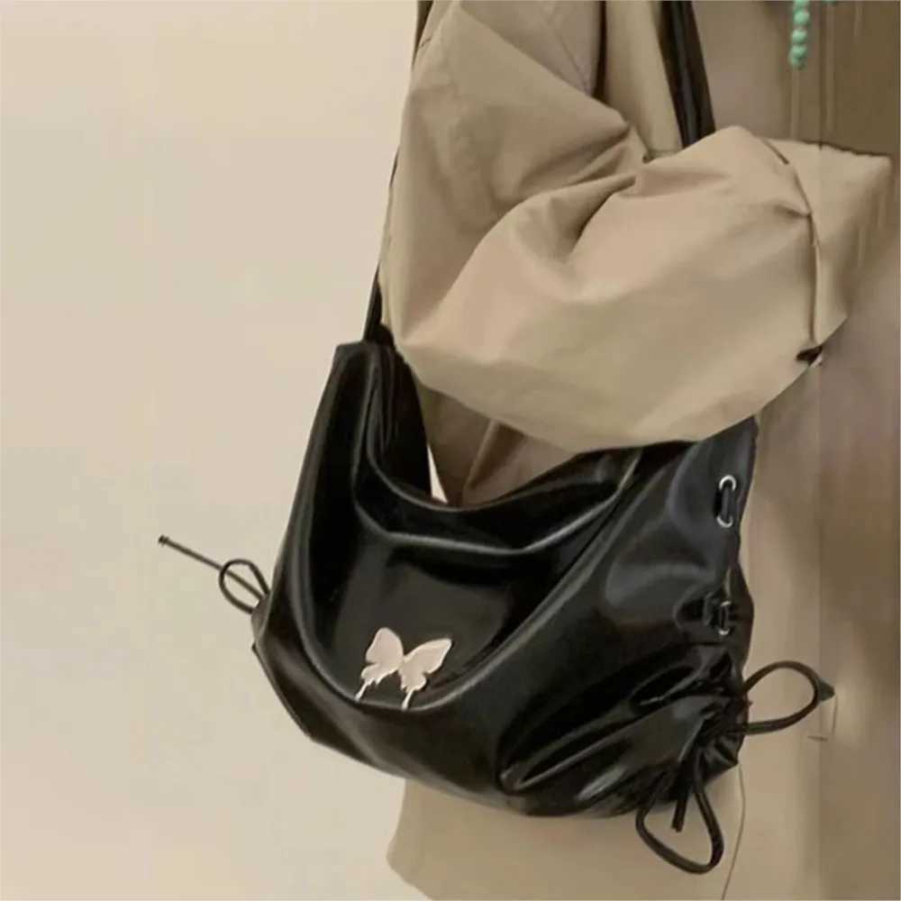 JIAERDI Hot Girls Black Shoulder Bags Women Sweet Cool Leather Bow Butterfly Chic Y2k Handbag Female Vintage Messenger Bag Purse Z251018
