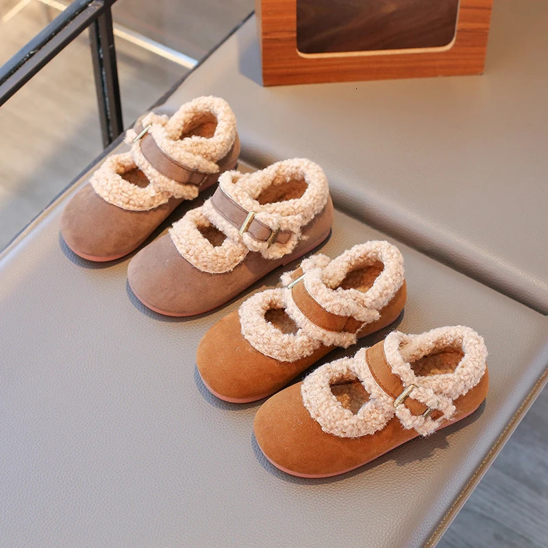 Kids Casual Shoes for Girls Autumn Winter Children Thermal Warm Plush Flats Cottonpadded Snow Shoes Fluffy Antiskid Size 2136 251014