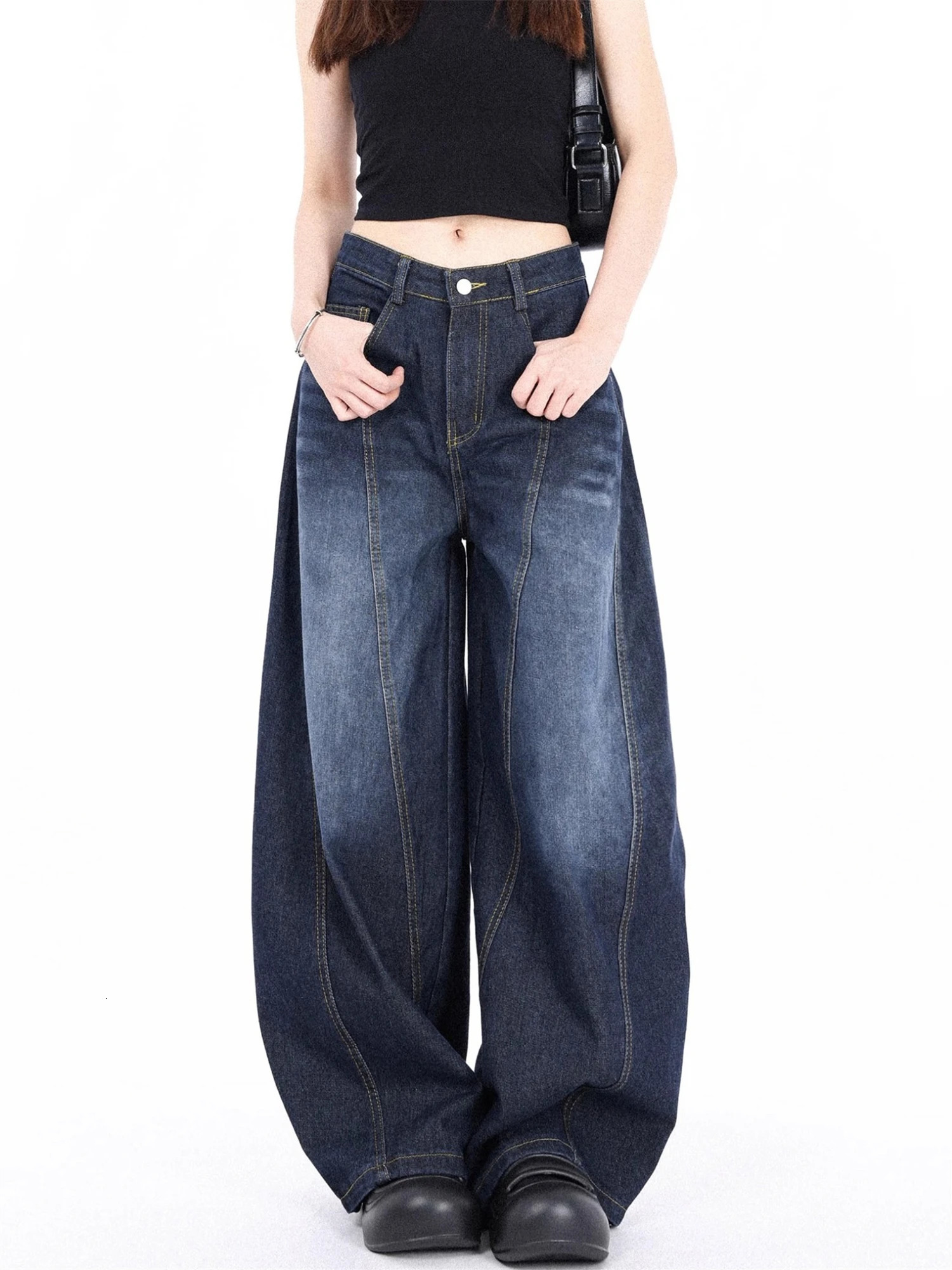 Y2K Womens Vintage Baggy Wide Leg Jeans High Waist Loose Denim Pants With Back Letter Embroidery Streetwear Trousers 251014