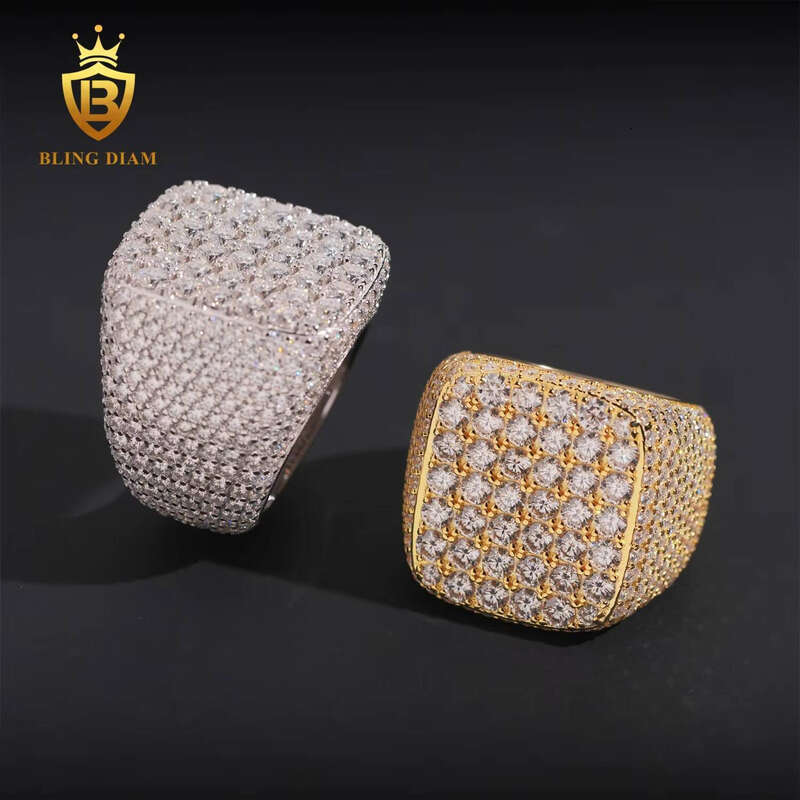 New Arrival Ready to Ship Pure Silver Hip Hop Iced Out Silicon Stone Pass Tester Men Ring