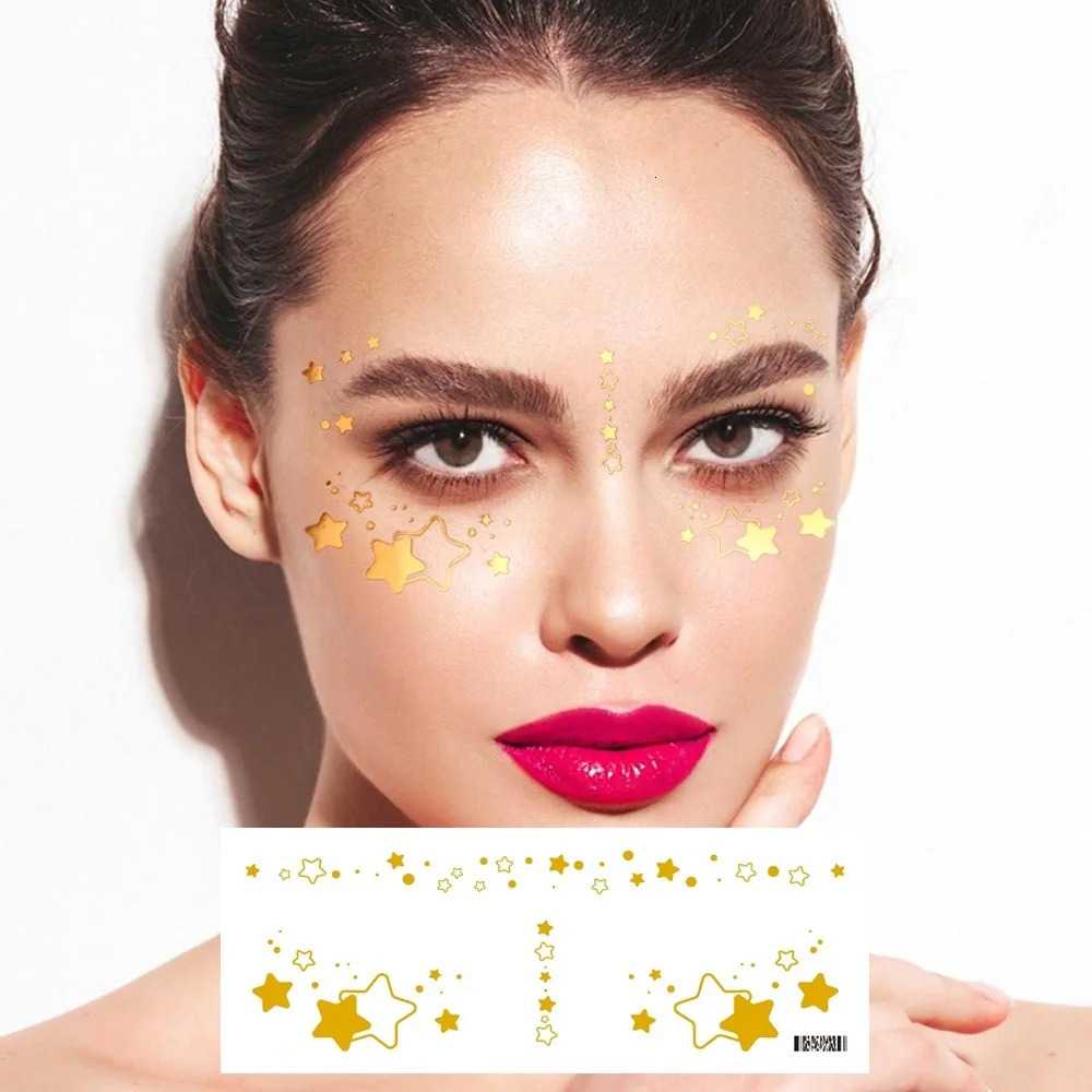 5 Sheets Golden Foil Star Freckle Temporary Tattoos Waterproof Face Eye Stickers for a Glamorous Look Makeup Party Fake Tattoos 251015