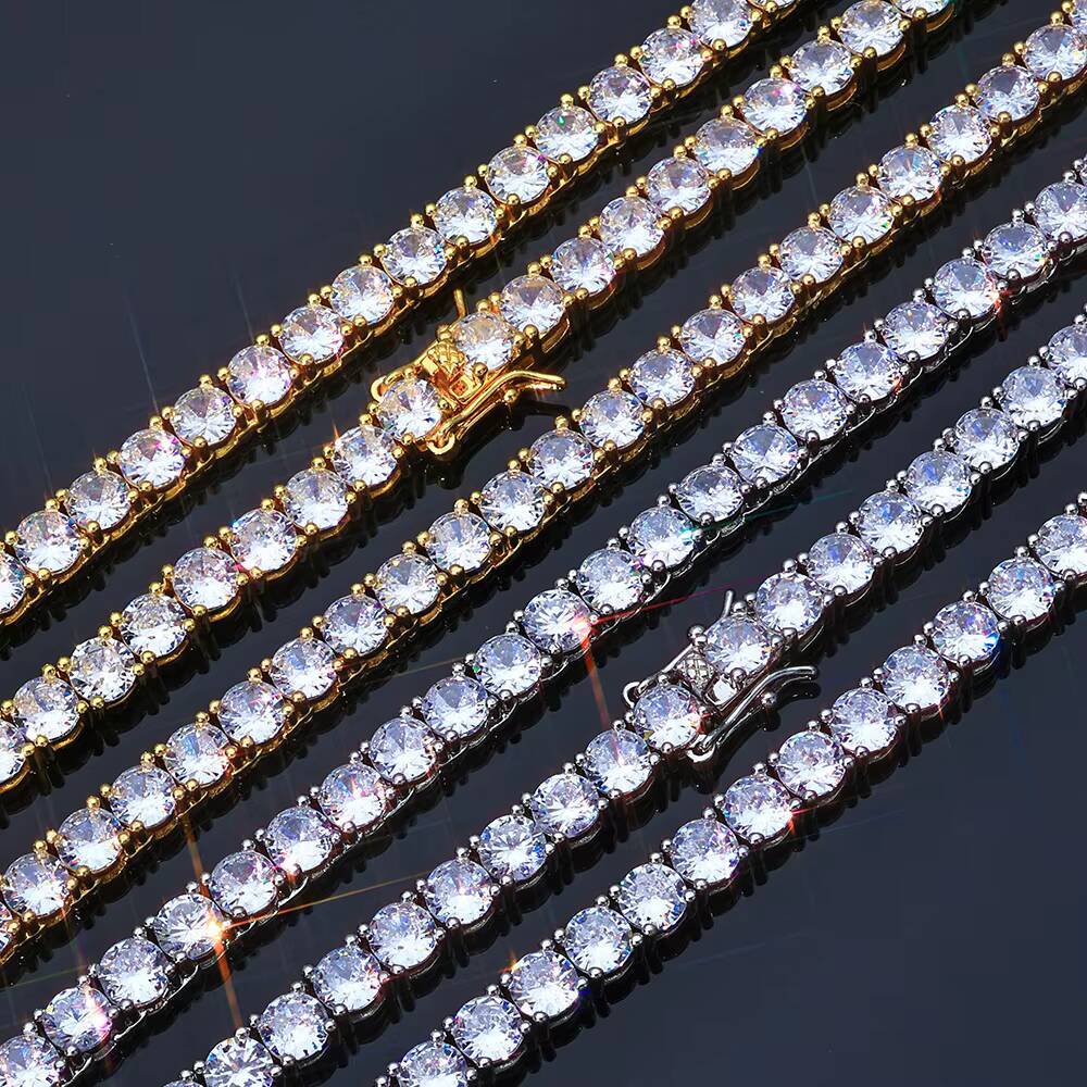 ESKEEM 2345mm Tennis Chain Necklace 925 Sterling Silver VVS Moissanite Iced Out Shining Brilliant Hip Hop Jewelry