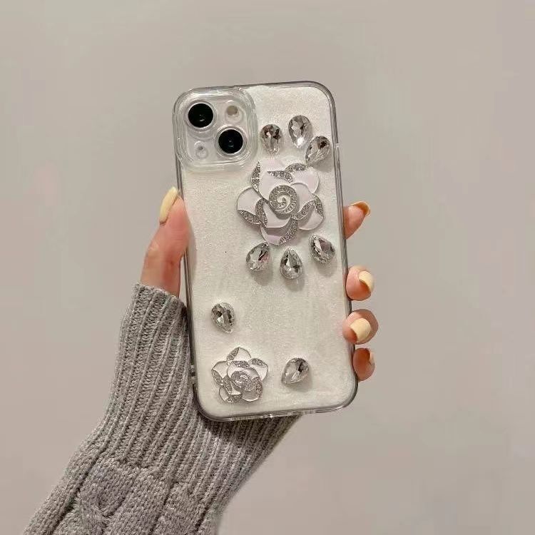 iPhone 17 Pro Max Rhinestone Case, Cute 3D Glitter Sparkle Bling Luxury Shiny Crystal Diamond Camellia Protective Case