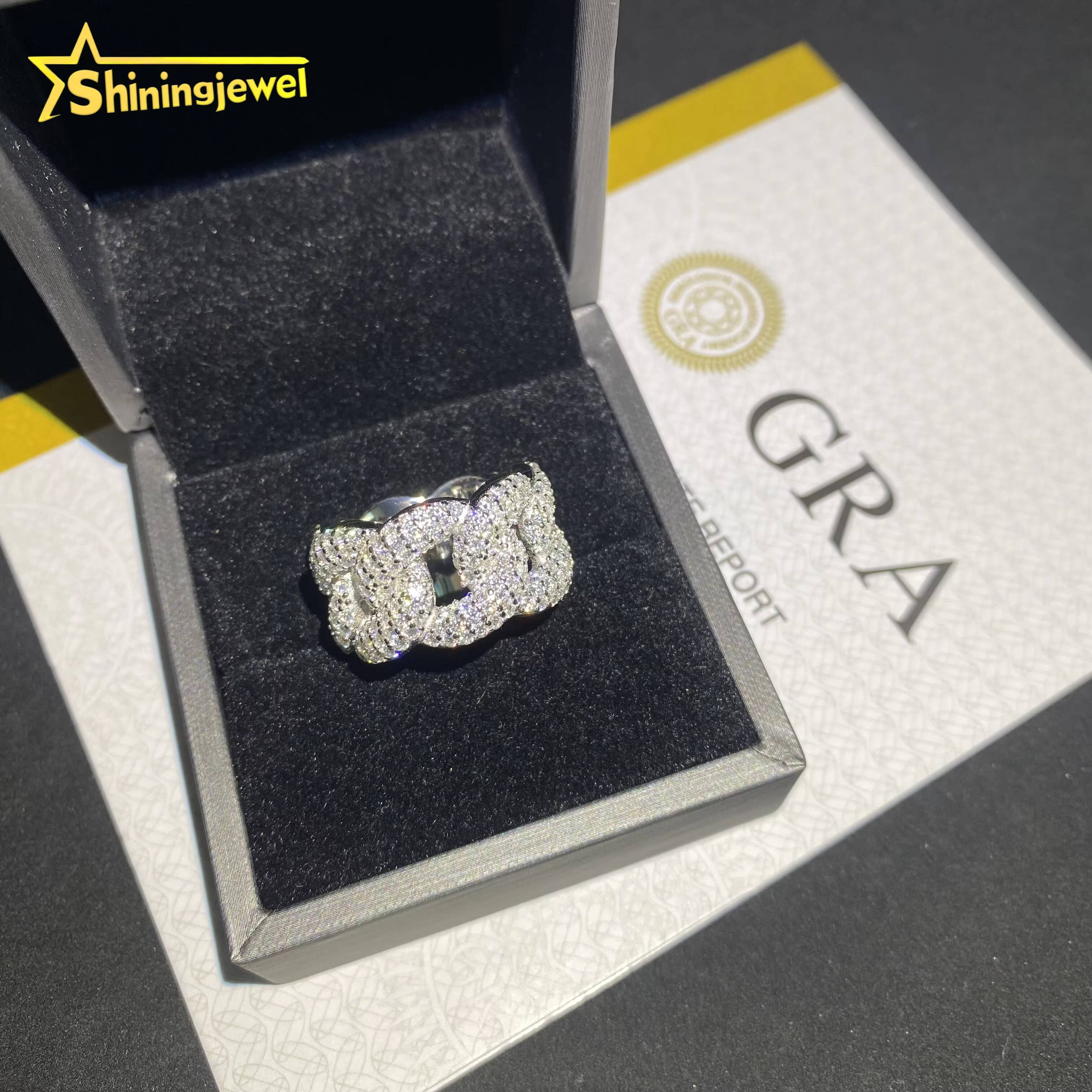 High Quality Custom Iced Out Hip Hop Men Jewelry Round Diamond Cuban Ring VVS Moissanite 925 Silver Ring GRA Certificate