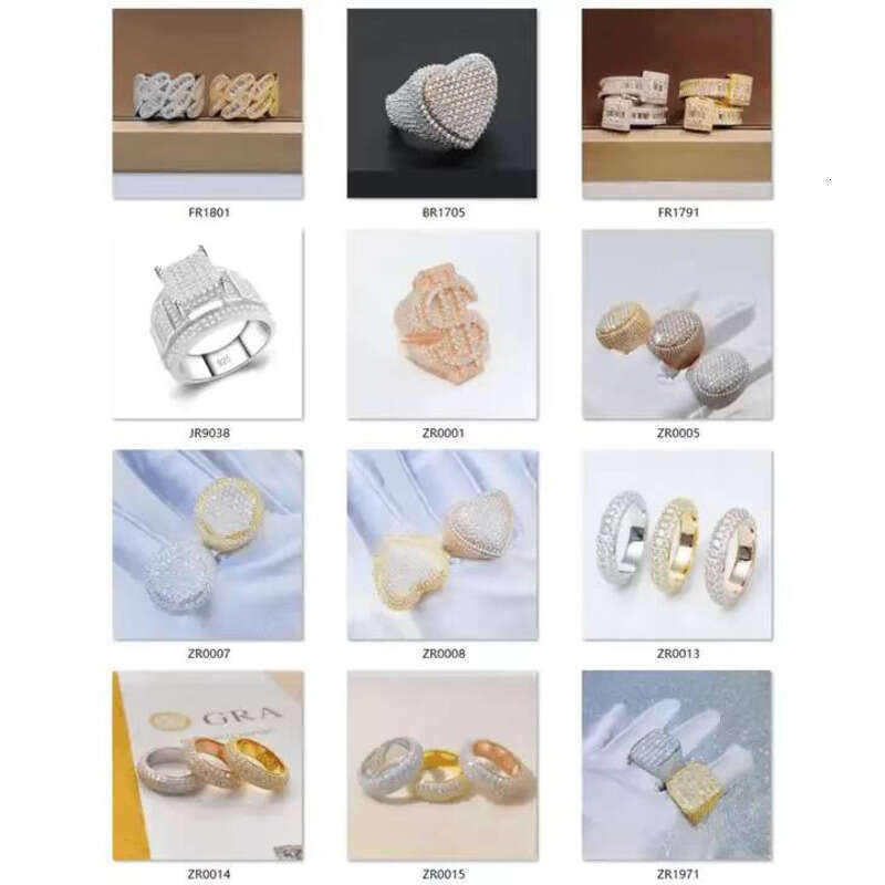 28 Series Silver Jewelry VVS Moissanite Real Gold Plated Hip Hop Iced Out Men's Ring