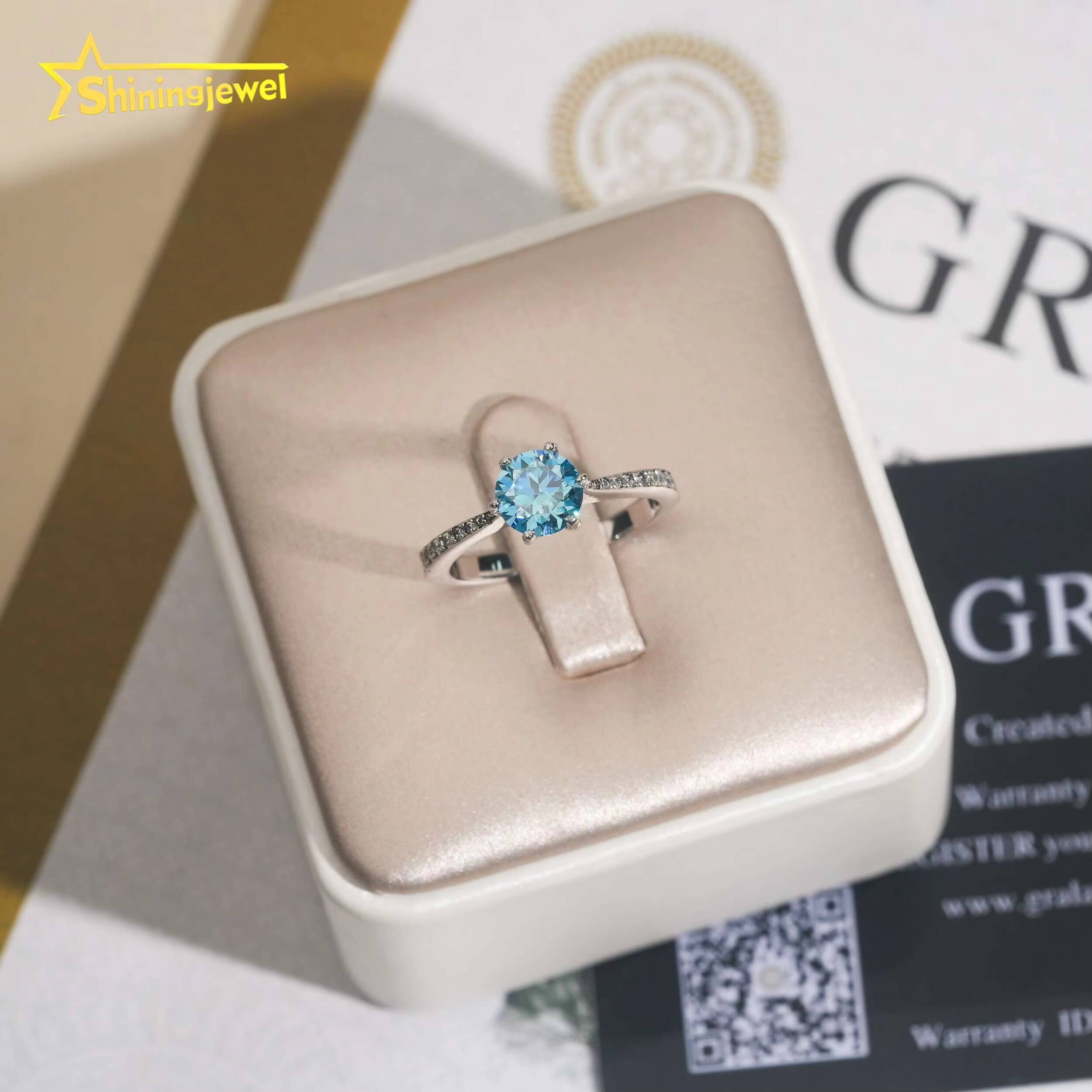 Wholesale Price VVS Moissanite Engagement Ring for Women Hip Hop Jewelry Blue Diamond 925 Silver Iced Out Diamond Wedding Ring