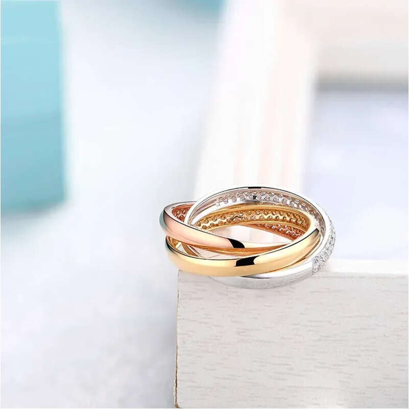 Rulalei Brand Gorgeous Three Color Wedding Rings Jewelry Sterling Sier Rose Gold White Pave Micro 5A Zircon CZ Dia Party Women Cross Band Ring Gift