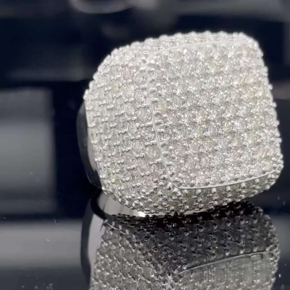 Platinum Plated Men's Jewelry Iced Engagement Moissanite Sterling Silver Hip-Hop Ring