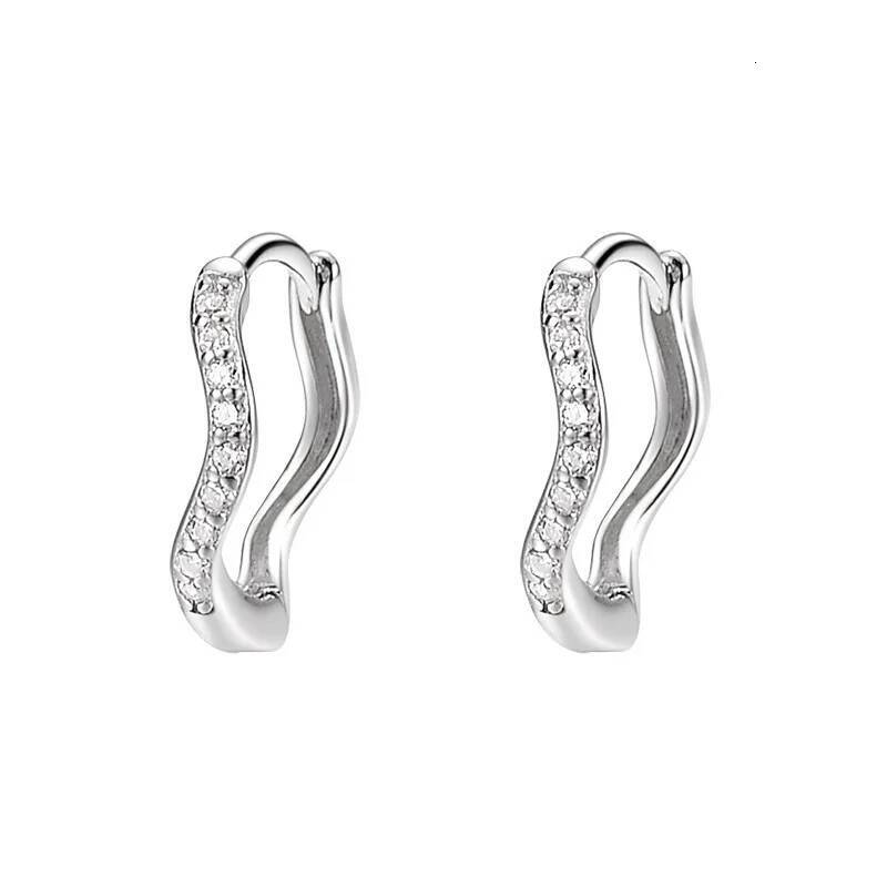 Diamond earrings Stainless Steel Minimal Wave Hoop Earrings Crystal Zirconia Small Ear Rings for Women Jewelry free shipping