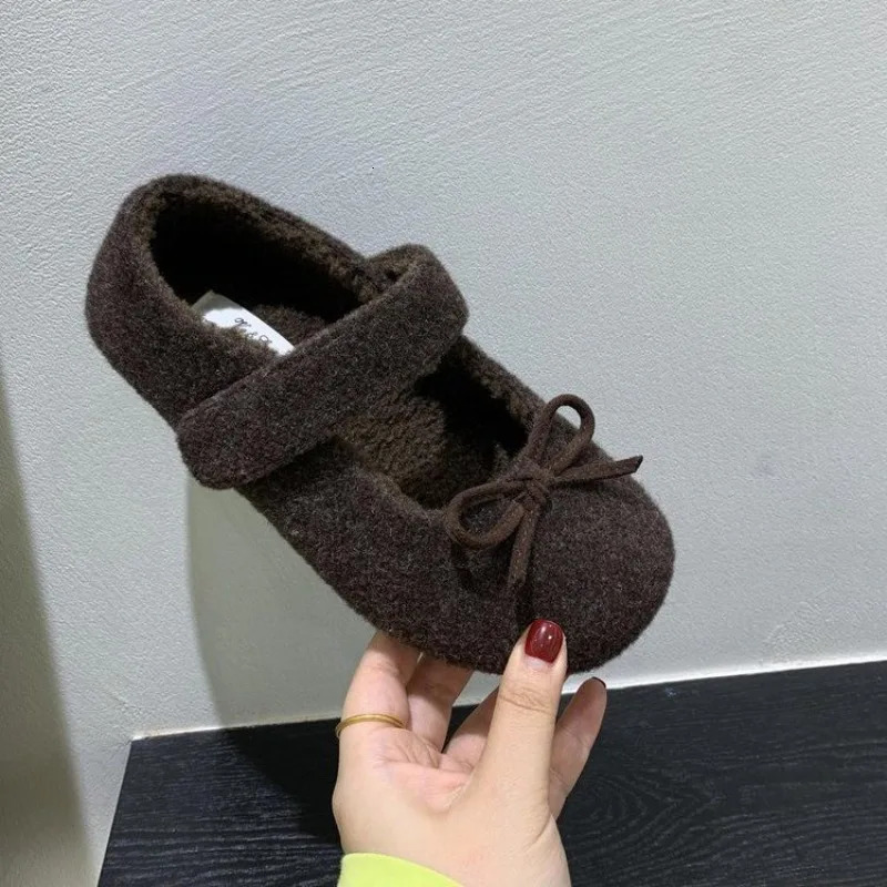 Elegant Plush Loafers Womens Shearling Ballet Flats Strap Warm Rabbit Fur Lined Crystal Buckle Mary Jane Flat Shoes 251013