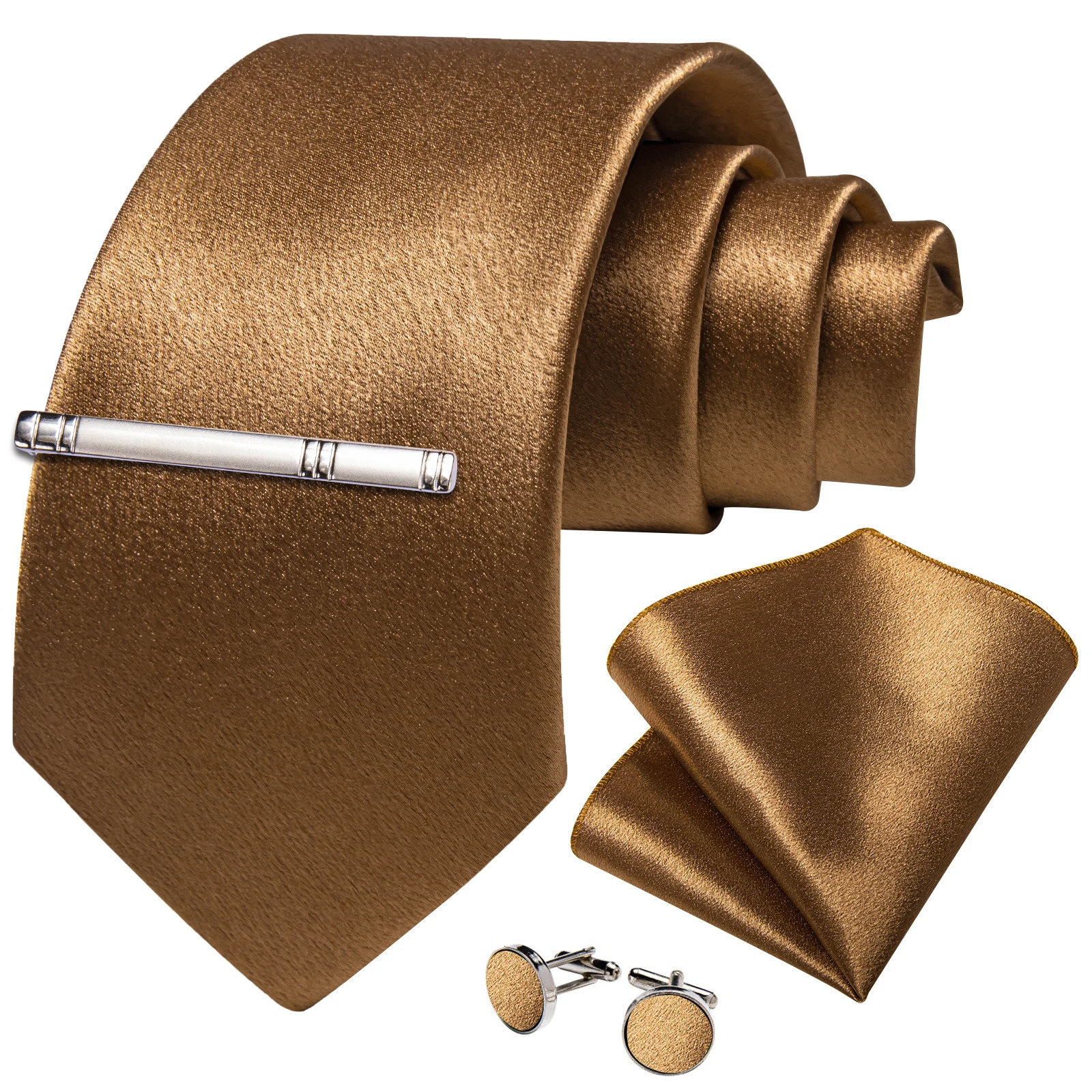 4Pcs Solid Green Brown Black Blue Red Satin 8cm Men Tie Set Handkerchief Cufflinks Wedding Party Accessories Gift for Husband 251014