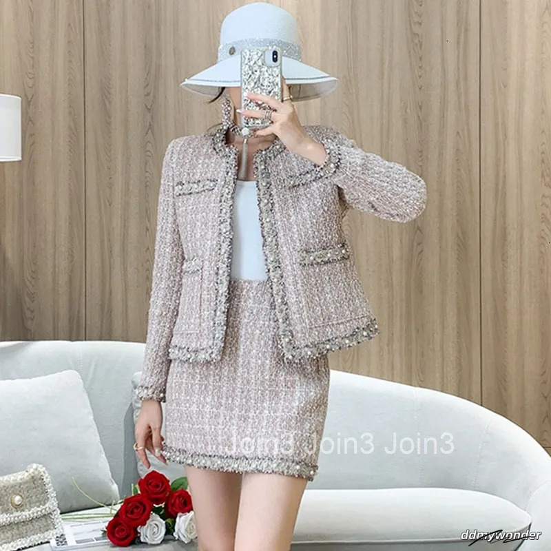 Elegant Tweed Set: Women's Woolen Coat Skirt Two-Piece Outfit For Autumn And Winter Ddmywonder