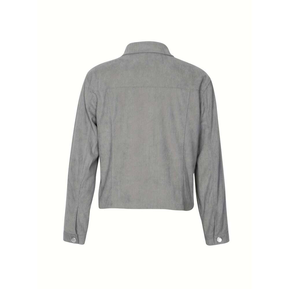 Corduroy Button Front Flap Pockets Jacket, Casual Long Sleeve Jacket For Spring & Fall, Women's Clothing