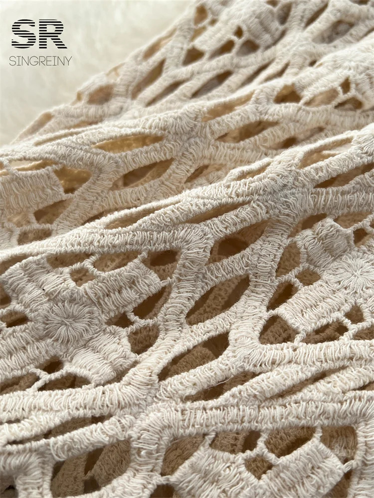 SINGREINY Vacation Two Piece Set Women Backless Camisole Halter Hollow Out Elastic Waist Long Skirt Summer Casual Knit Suit 251014