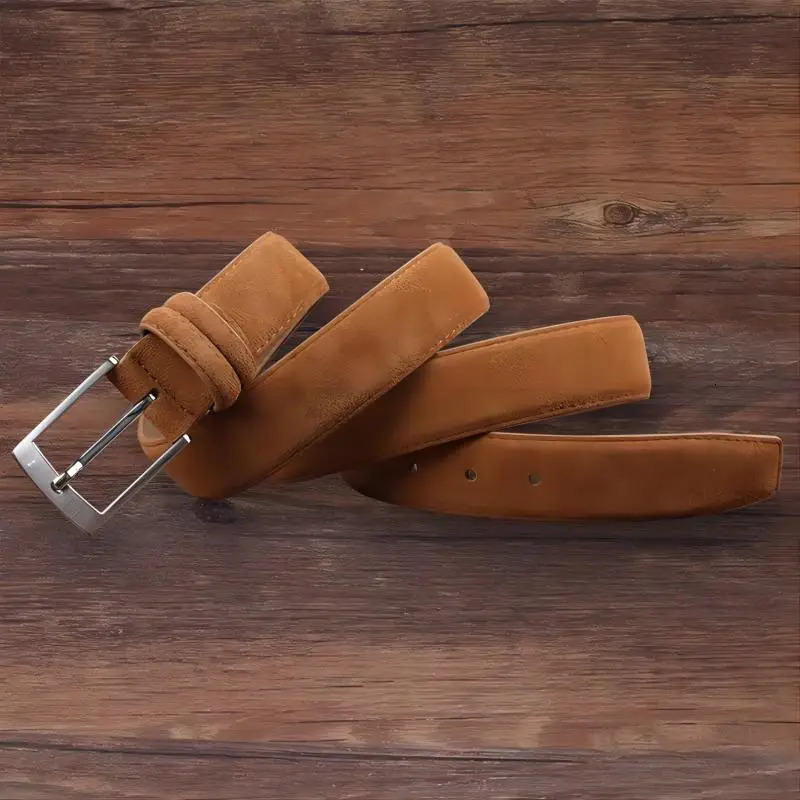 Sude Belt Cow Genuine Leather For Man And Lady With Oxford Fabric Strap Genuine Leather Pin Buckle Blue Belts 251016