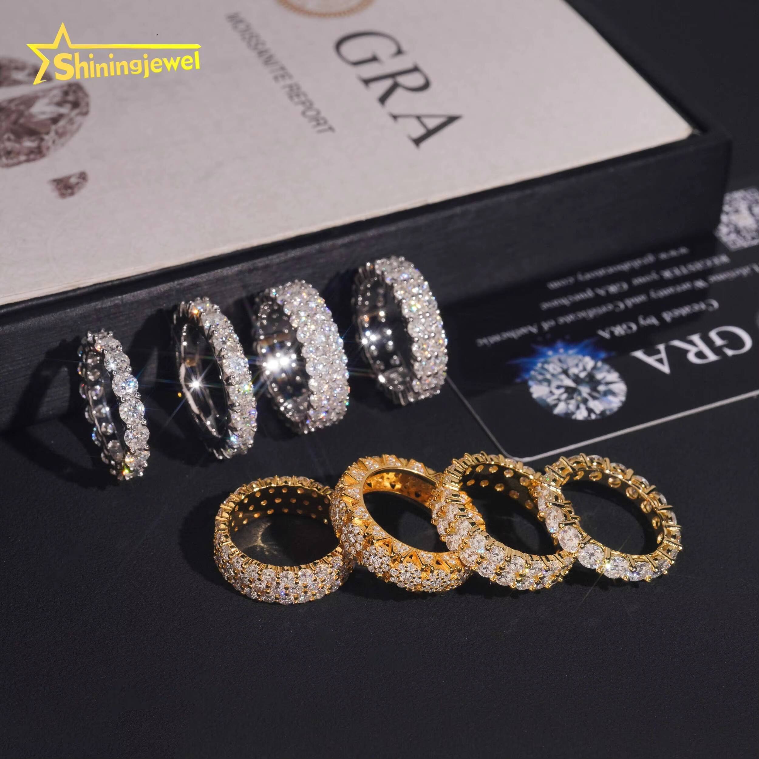 Trendy 925 Silver Men Women Iced Out Missanite Engagement Ring Bands Fine Jewelry Custom Gold Plated Moissanite Eternity Ring