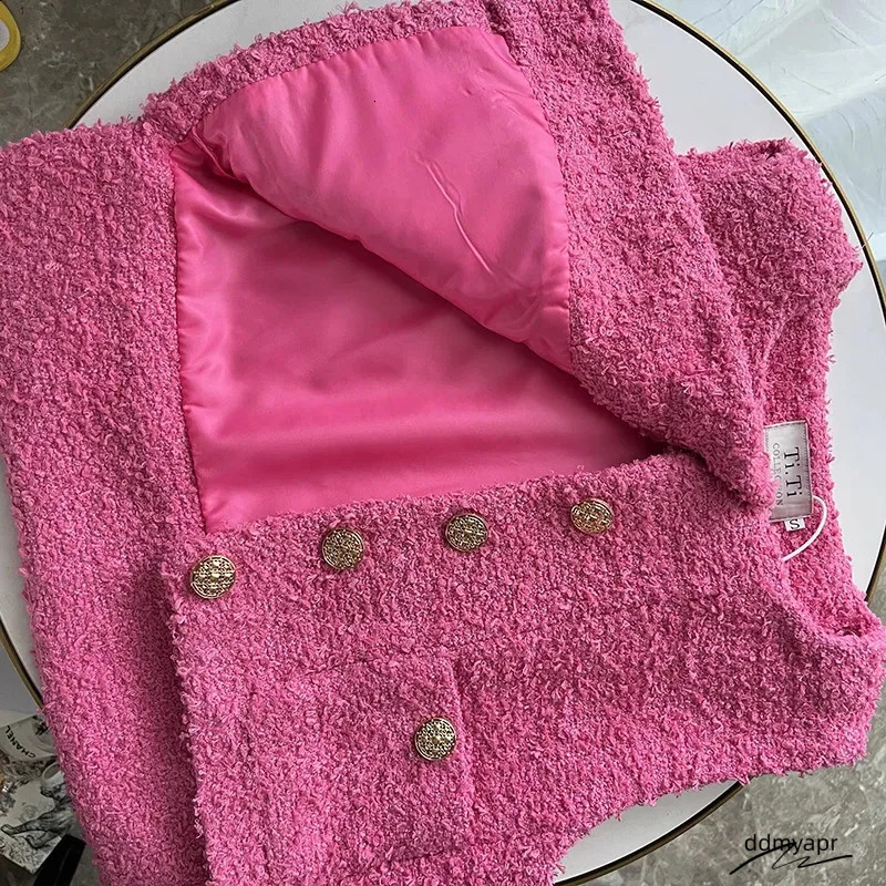 Tweed Vest Womens: Elegant O-Neck Sleeveless Wool Jacket, Korean Style ddmyApr Jacket. Lightweight Pink And White Coat For Women