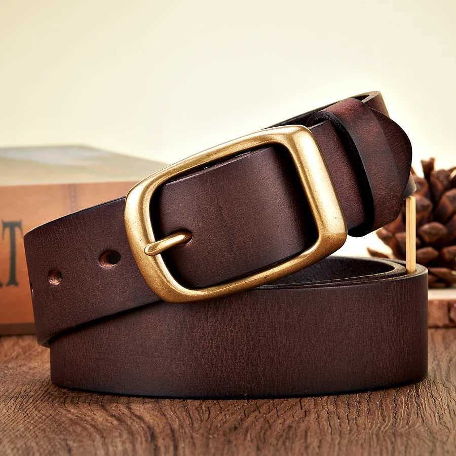 33CM High Quality Natural Cowskin Genuine Leather Belt Men Casual Copper Buckle Business Male Strap For Jeans Cowboy Cintos W251018
