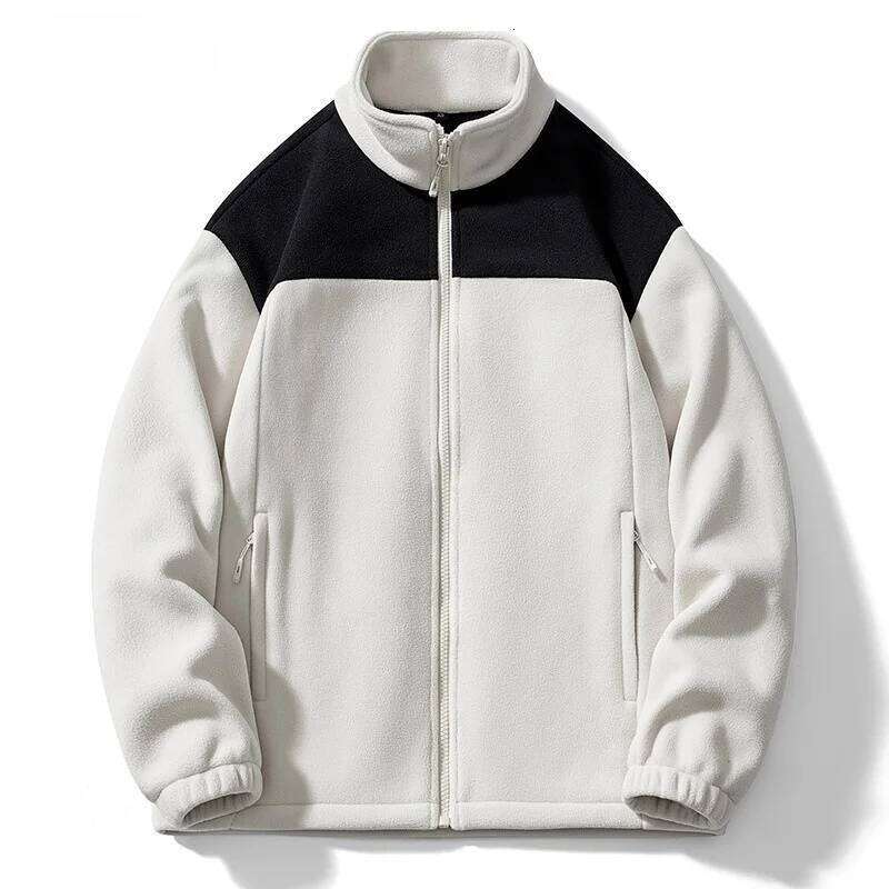 Winter Warm Man Stand Collar Contrasting Color Cardigan Polar Coat Thickened Fleece Outdoor Windproof Jacket