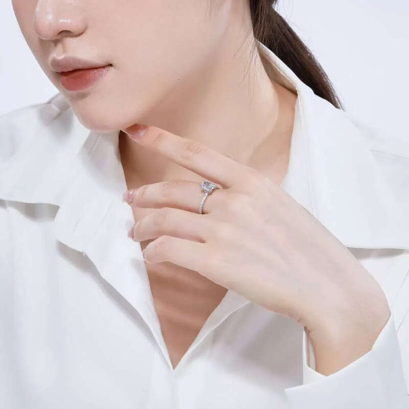 Dylam Top Picked S Sier Women Rhodium Plated Clear Pink Dia Radiant Cut 8A Zirconia Eternity Promise Ring