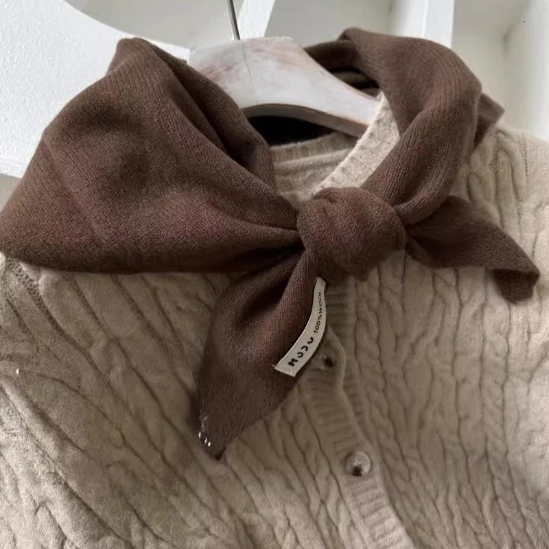 2024 wool cashmere triangle scarf winter warm small Knitted scarf Shoulder shawl Hat scarf 251016
